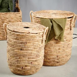 MILEY Panier à Linge Avec Couvercle Et Poignées Naturel