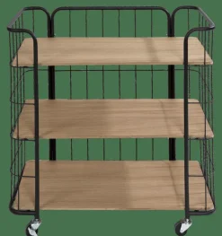 OSLO Étagère Trolley 3 Tablettes Noir, Naturel
