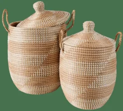 YASMINE Panier De Luxe Avec Couvercle Blanc, Naturel